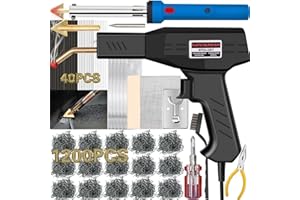 Wrdlosy 220W Plastic Welder, 1200PCS Staples 40PCS Rods Plastic Welding Kit, 5 in 1 Welding Tips Tape Sandpaper Wire Mesh Stand Metal Brush Screwdriver Plastic Welder Kit Bumper Repair Kit (Black)