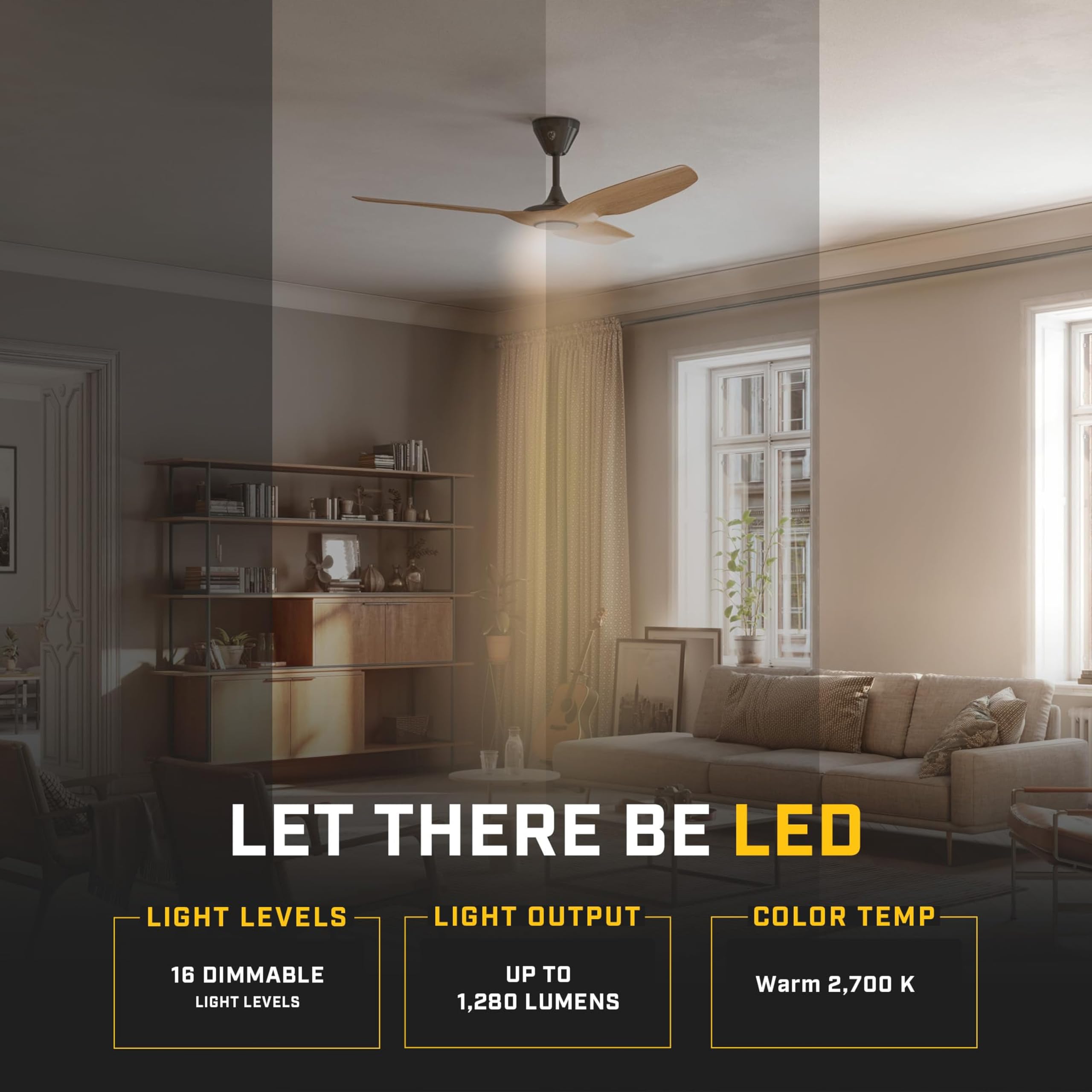 Big Ass Fans – Haiku L, Smart Ceiling Fan – Energy Efficient Cooling for Home, Bedroom, Office, Living Space, and More – 16 Lighting Settings with 7 Speed Settings – 52” - White - View 6