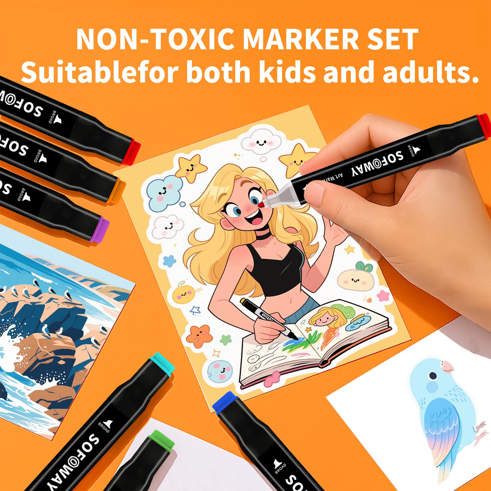 120 Color Alcohol Markers Set, Sofoway Art Markers Dual Tip Alcohol Based Markers with Penholder for Kids Adults Coloring Drawing Artists Illustration