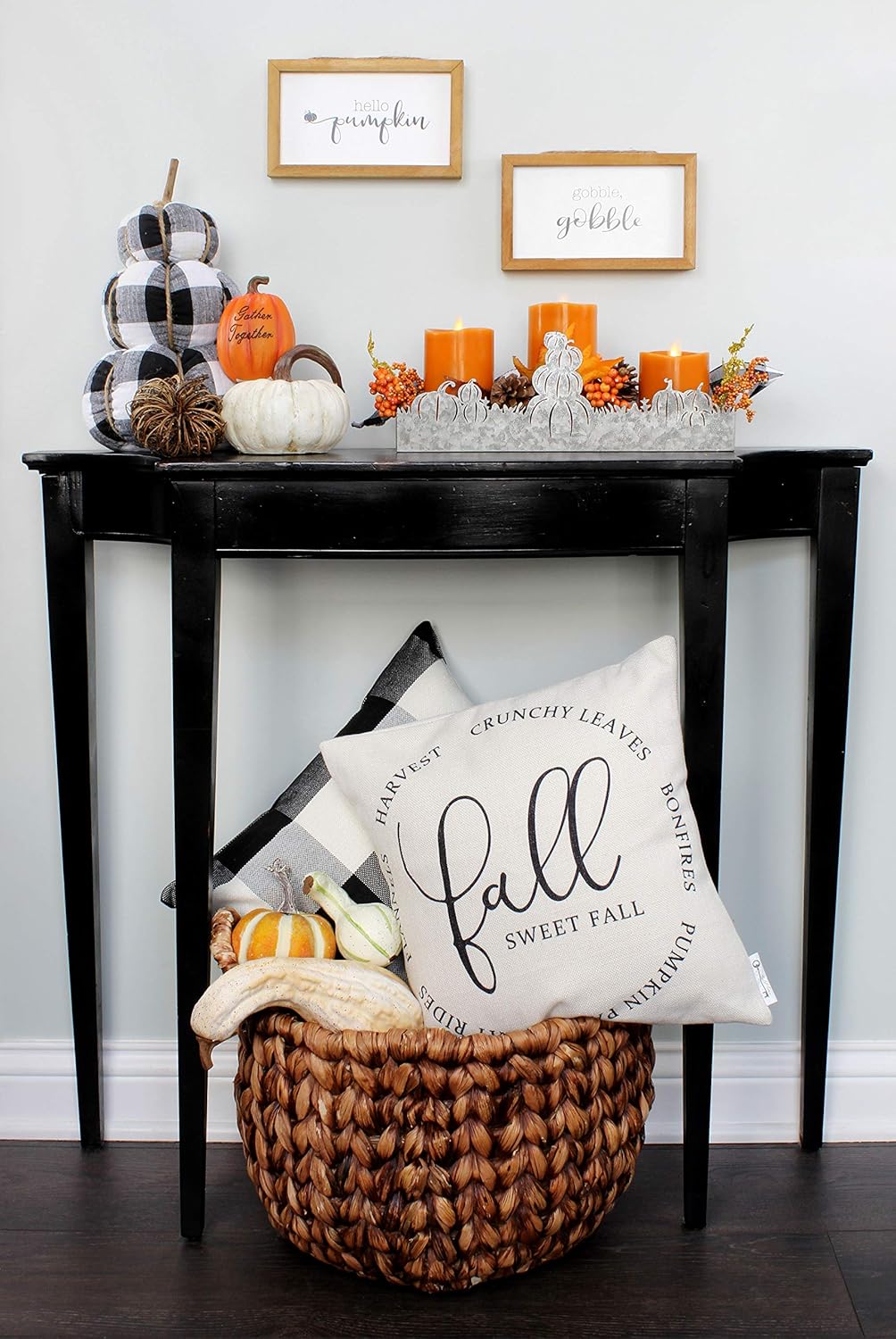 AuldHome Fall Decor Galvanized Tray, Field of Pumpkins Silhouette Farmhouse Decor Metal Tray 14 x 4 x 5 Inches: Home & Kitchen