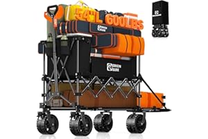 ORIGINSURE 400L Double Decker Wagon Collapsible with 54" L Tailgate, 600lbs Heavy Duty Wagons Carts Foldable, Extra Large Folding Beach Wagon with Big All-Terrain Wheels for Camping, Sports, Groceries, Black