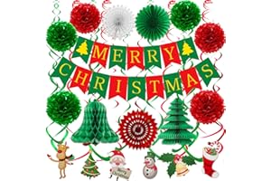 DIRTY 30,MERRY CHRISTMAS Banner With Swirl Streamers Pom poms Paper Christmas trees Santa Claus for Christmas Party Decorations