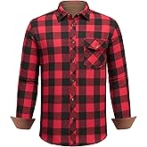 DEMEANOR Mens Flannel Shirts Buffalo Plaid Long Sleeve Button Down Shirt Cotton Casual Checkered Jacket with Pocket