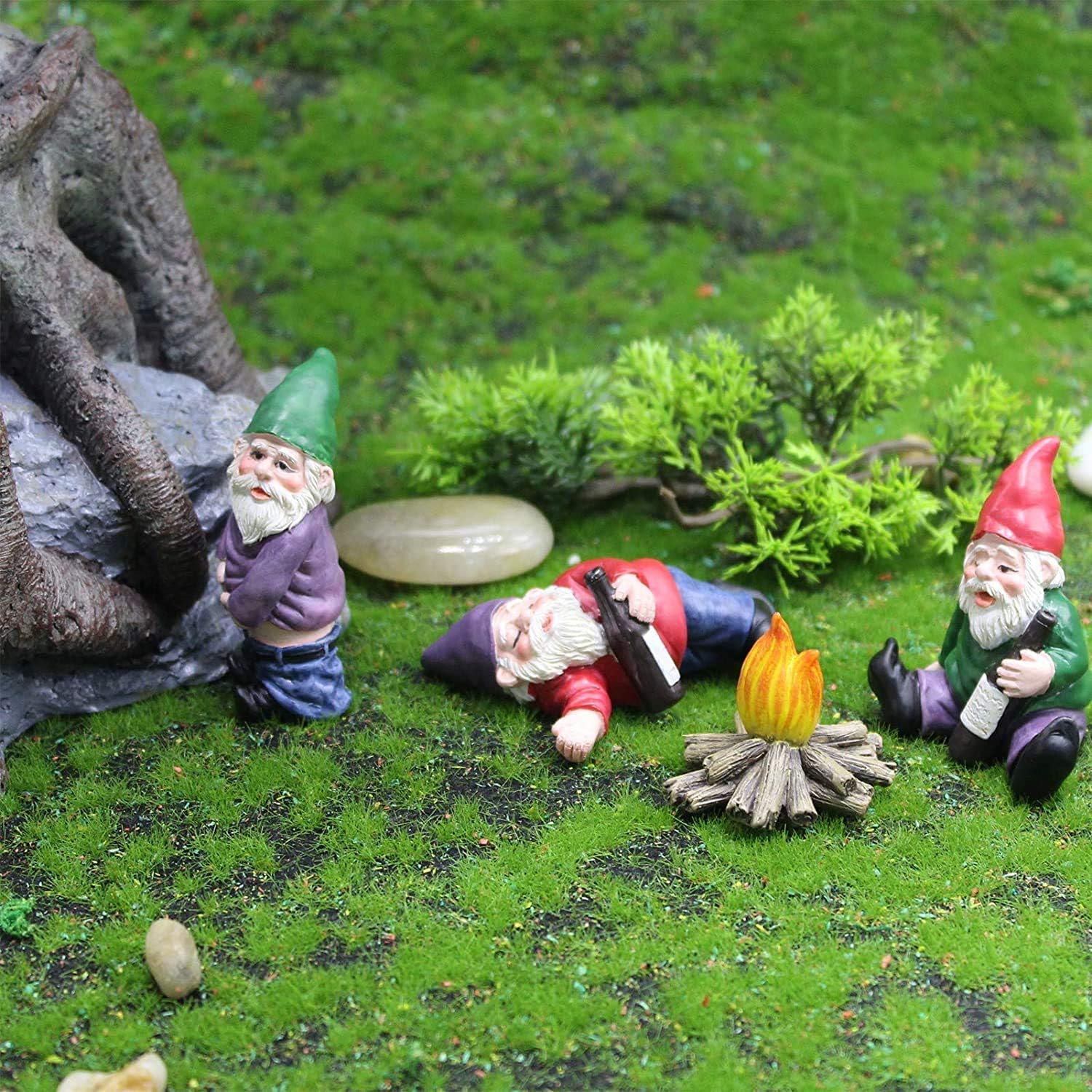 Fairy Garden Accessories,Drunk Gnome Kit of 4 Pcs for Fairy Garden,Micro Landscape Decoration Plant Flower Pots Ornaments,Lawn Ornaments, Indoor or Outdoor Decorations