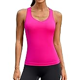ATTRACO Workout Tank Top for Women Built-in Bra Athletic Tank Sweetheart Neck Seamless Yoga Top