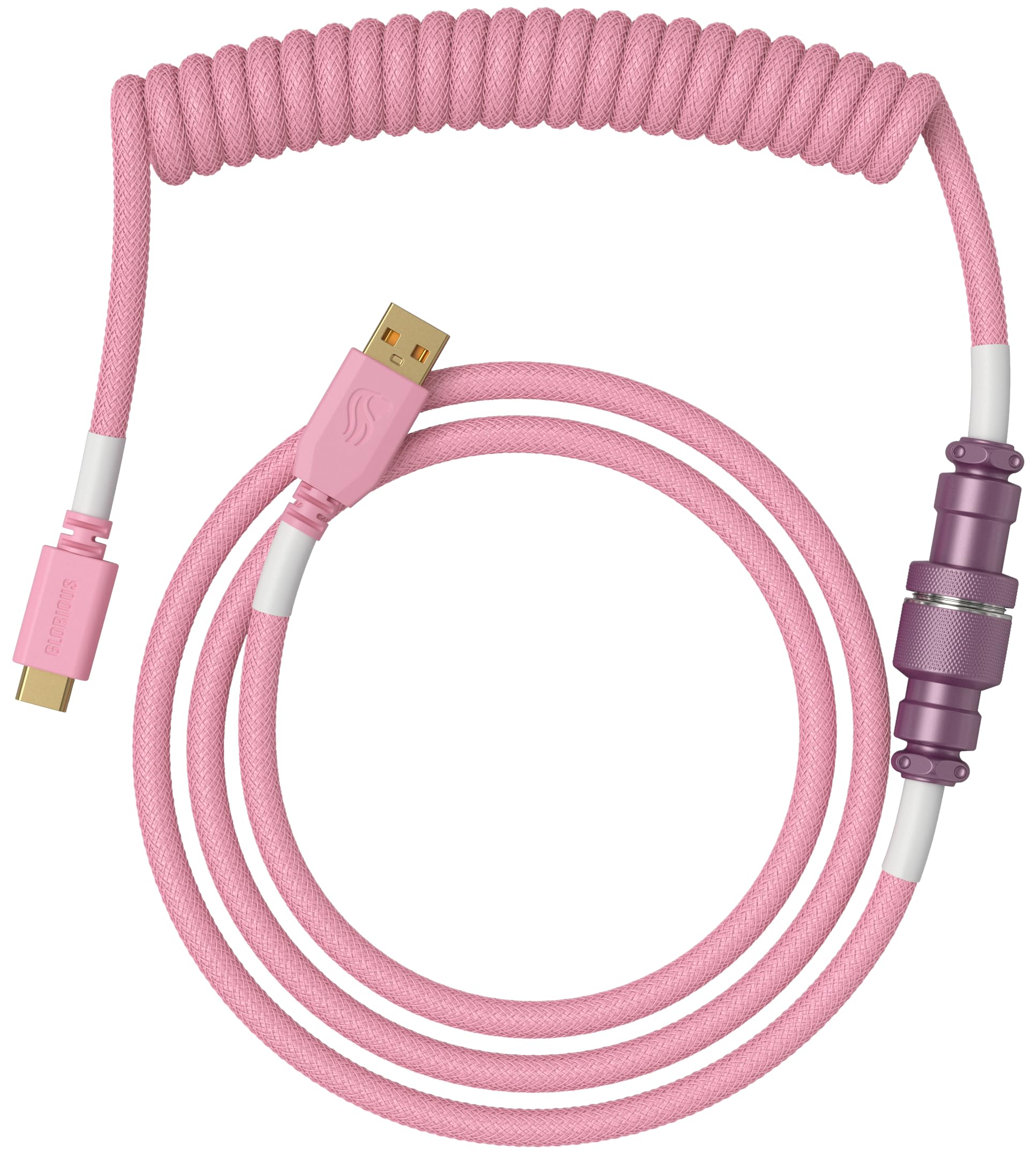 Glorious Gaming Premium Coiled Keyboard Cable - Gold Plated USB-A (PC) to USB-C (Keyboard), Tangle Resistant, Double Braided Sleeving for Peak Durability, 5-Pin Aviator Mid-Connection - Pixel Pink — image 1