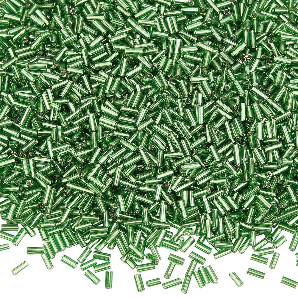 SUNNYCLUE 1 Box 2207pcs Green Glass Bugle Beads Bulk Tube Seed Bead Small Opaque Round Long Tubes Loose Spacer Craft Beads for DIY Bracelet Necklace Earring Crafts jewellery Making Beading Sewing