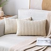 MIULEE Pack of 2 Corduroy Decorative Lumbar Throw Pillow Covers 20x12 Inch Soft Boho Striped Pillow Covers Modern Farmhouse Home Decor for Sofa Living Room Couch Bed Cream White