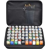 Model Paint Storage Case for Testors, Holds 60 Bottles, Paints Not Included | 9 Detail Brushes Included, Hard Shell Carrying Bag, Foam Slots, for Model Builders, Miniature Painters, Home Travel, Black
