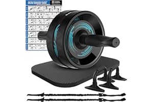 SLSWHLX Ab Roller Wheel, 6-in-1 Ab Roller Kit with Knee Mat, Push-Up Bars, Resistance Bands, Workout Poster, Workout Guide, Perfect Home Gym Equipment for Men Women Abdominal Exercise