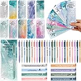 Feifeiya 25 Sets Christian Gift Bulk Christian Pens Bible Verse Emergency Numbers Bookmarks Welcome Church Pastor Appreciation Gift for Coworker Sunday School Favors(Watercolor,Spanish)