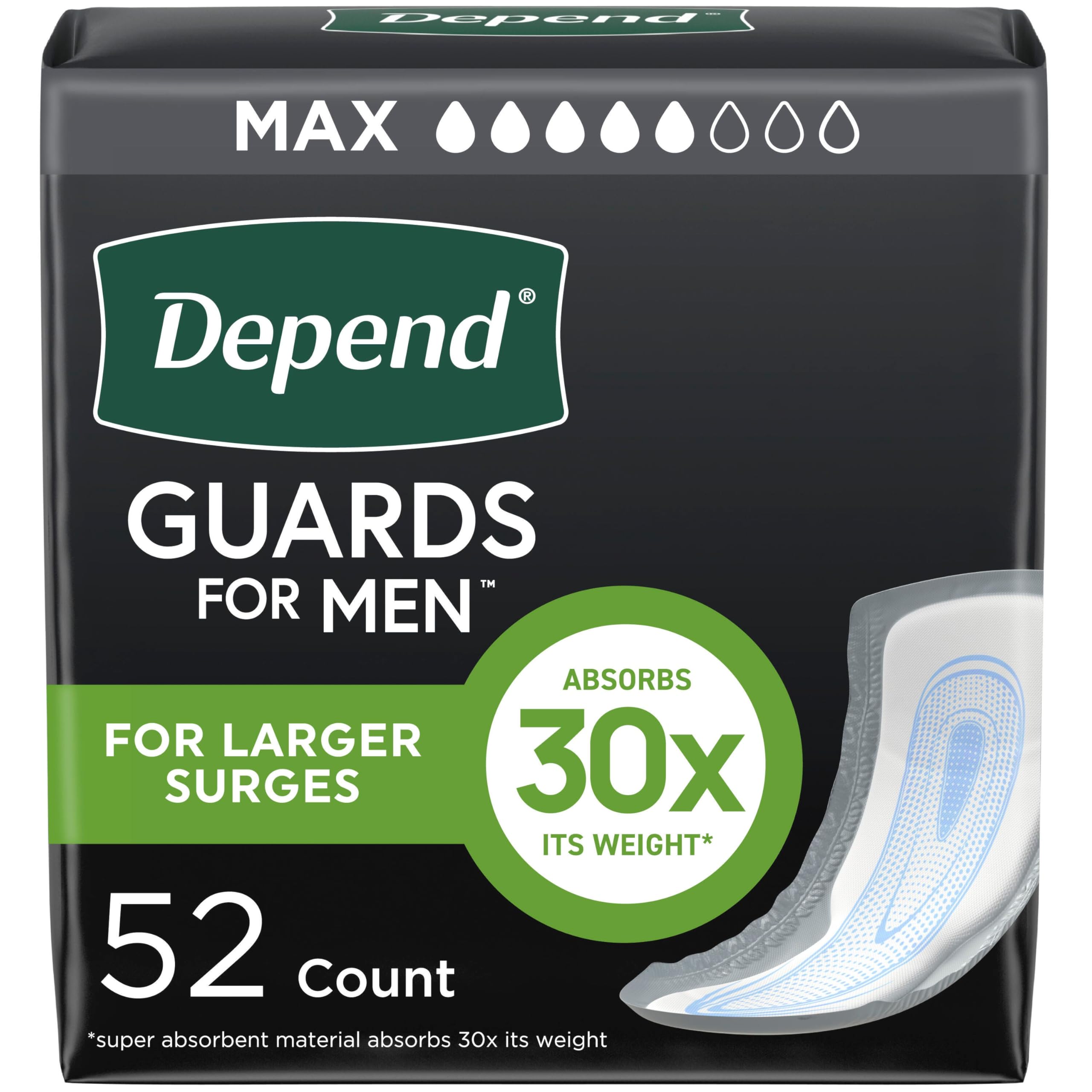Photo 1 of Depend Guards Incontinence Pads for Men, Maximum Absorbency, 52 Count, Packaging May Vary