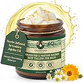 Greenstead Naturals Organic Beef Tallow for Skin – Whipped Tallow Balm for Skin Face and Body with Jojoba Oil and Cocoa Butter – Unscented and Herb-Infused – Large Size 2.5fl Oz Net Wt