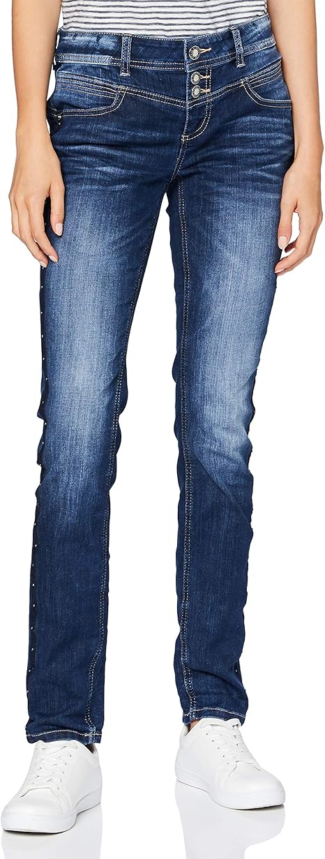 Street One Women's 373362 Denim Style Jane Casual Fit Galonstreifen Jeans, Fancy Blue Random 