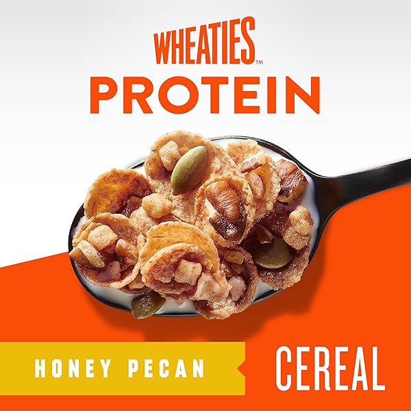 WHEATIES PROTEIN BREAKFAST CEREAL, HONEY PECAN, 21G PROTEIN, BREAKFAST OF CHAMPIONS, 16.4 OZ