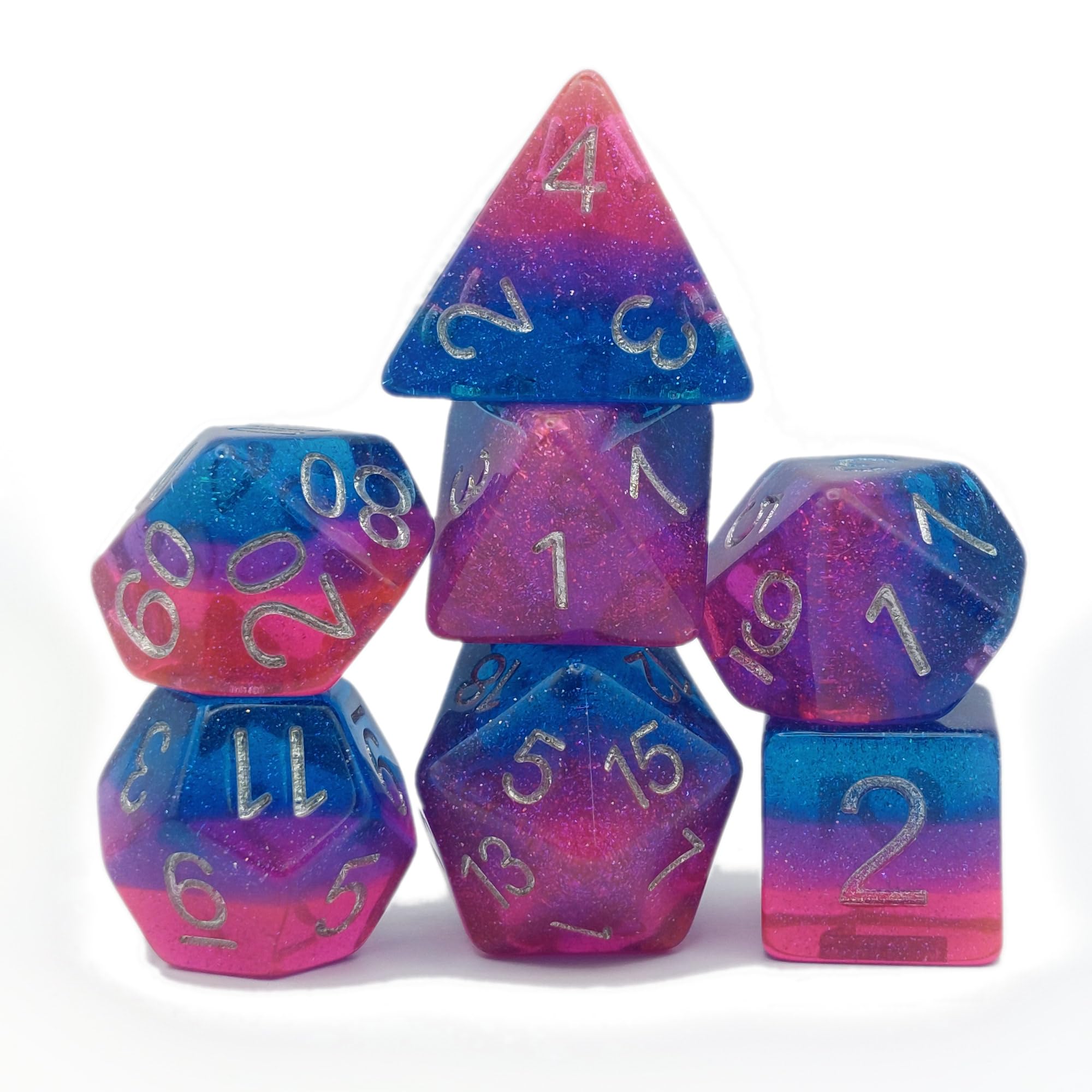 Bisexual Flag Dice Set - Bi TTRPG Dice - Bisexual Pride Polyhedral Dice Set - Dice for War Games Card Games and Tabletop RPGs - 7Pc