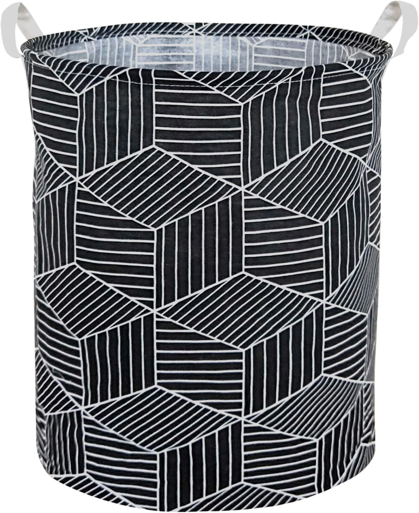HIYAGON Large Laundry Hamper,Waterproof Laundry Baskets,Collapsible Canvas Basket for Kids Room,Toy Organizer,Home Decor,Nursery Hamper (Black Rhombus)