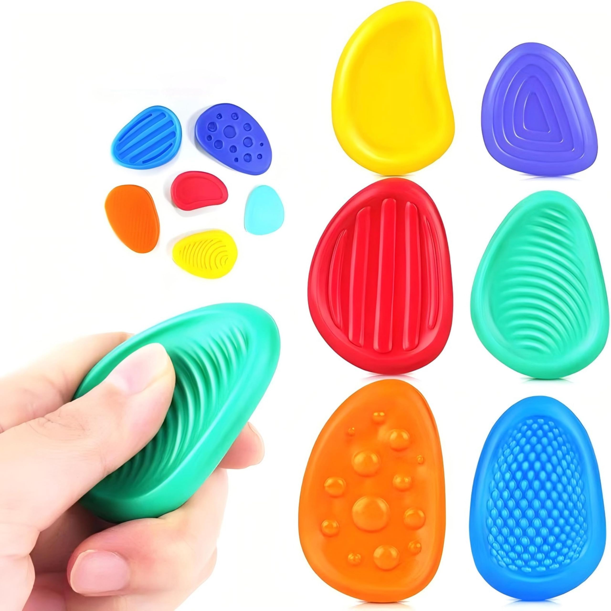 Fidget Toys Sensory Stone, 6 Pcs Textured Worry Stone Fidget, Fidget Stress Toys for Students Anxiety Relief, Stress Calming Toys for Kids Adults, Small Prizes Fidget Toys