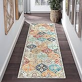 ROYHOME Runner Rug Washable Moroccan Trellis Hallway Runner Rug Entryway Rug, Stain Resistant Non-Slip Vintage Distressed Bedroom Rug Runner Entrance Carpet for Laundry Kitchen, Cream, 2' x 6'