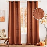MIULEE Burnt Orange Faux Linen Textured Curtains 84 Inch Length 2 Panels Set for Living Room Bedroom Farmhouse Burlap Fall Semi Sheer Grommet Top Light Filtering Window Drapes, W37xL84, Terracotta