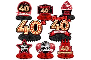 COOSOAR Happy 40th Birthday Red and Black Table Honeycomb Centerpieces Balloons Theme Decor Table Decorations Table Toppers for Girls Women Princess 40 Years Old Birthday Party Bday Supplies Background Gold