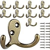 IBosins 10 Pack Heavy Duty Double Prong Coat Hooks Wall Mounted with 20 Screws Retro Double Hooks Utility Hooks for Coat, Scarf, Bag, Towel, Key, Cap, Cup, Hat