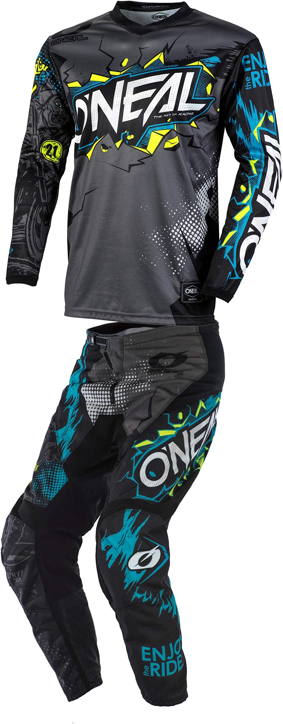 O'Neal Mens Element Villain Motocross Jersey & Pants Combo Grey