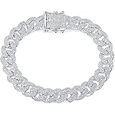 Gemsme 6/8/10/12MM Miami Cuban Link Bracelet for Men Women, 18K White Gold Plated Full Cubic Zirconia Iced Out Curb Chains Bling Hip Hop Link Bracelet Jewelry
