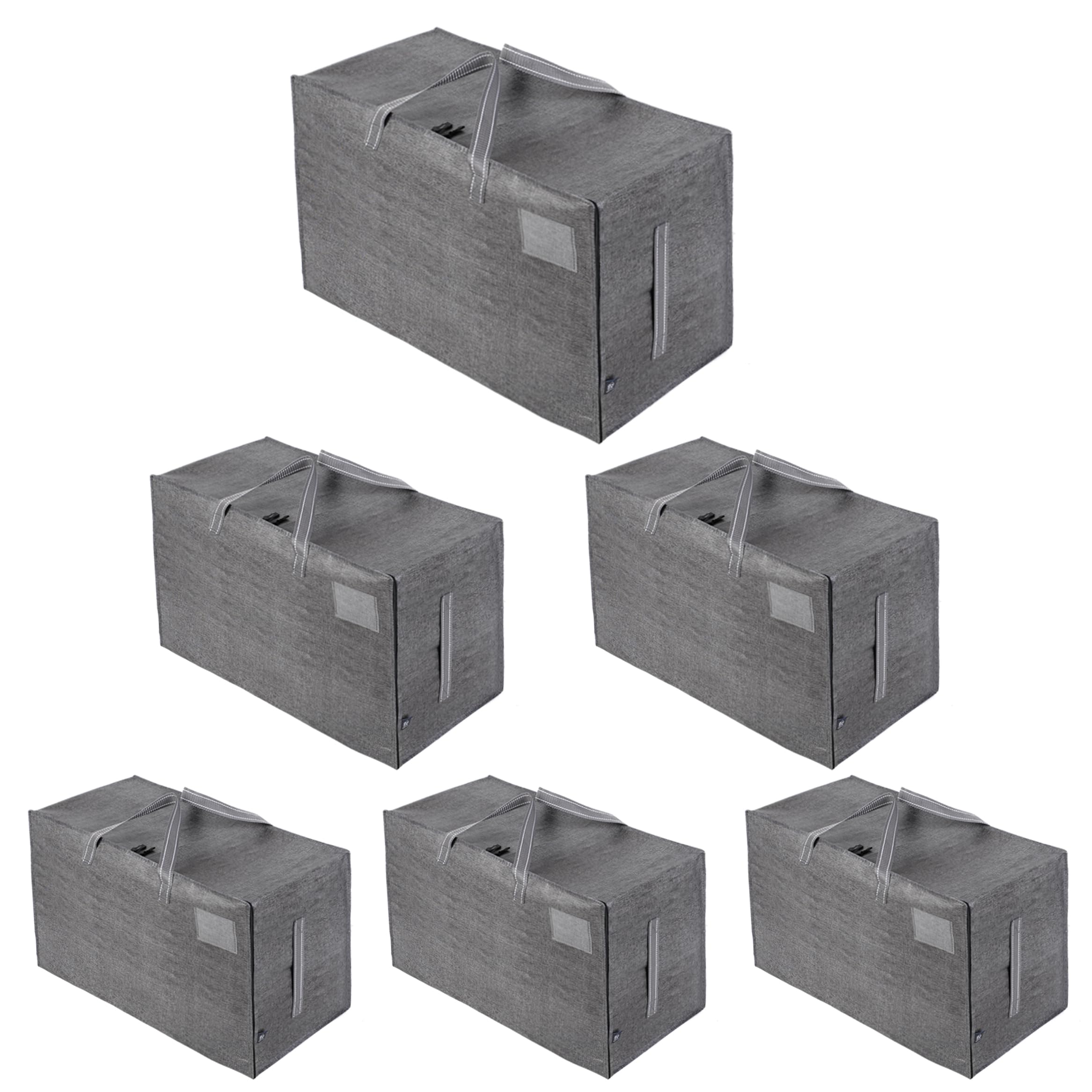 VENO 6 Pack Heavy-Duty Oversize Large Storage Bag Organizer with Zips and Tag Pocket for Moving, Clothes Storage, Laundry Bag, House Essentials, Sustainable, Water-Resistant (Dark Gray, 6 Pack)