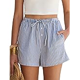 ANRABESS Women's Boxer Shorts Summer Gingham Striped Drawstring Pajama Lounge Shorts With Pockets Trendy Cute Beach Bottoms
