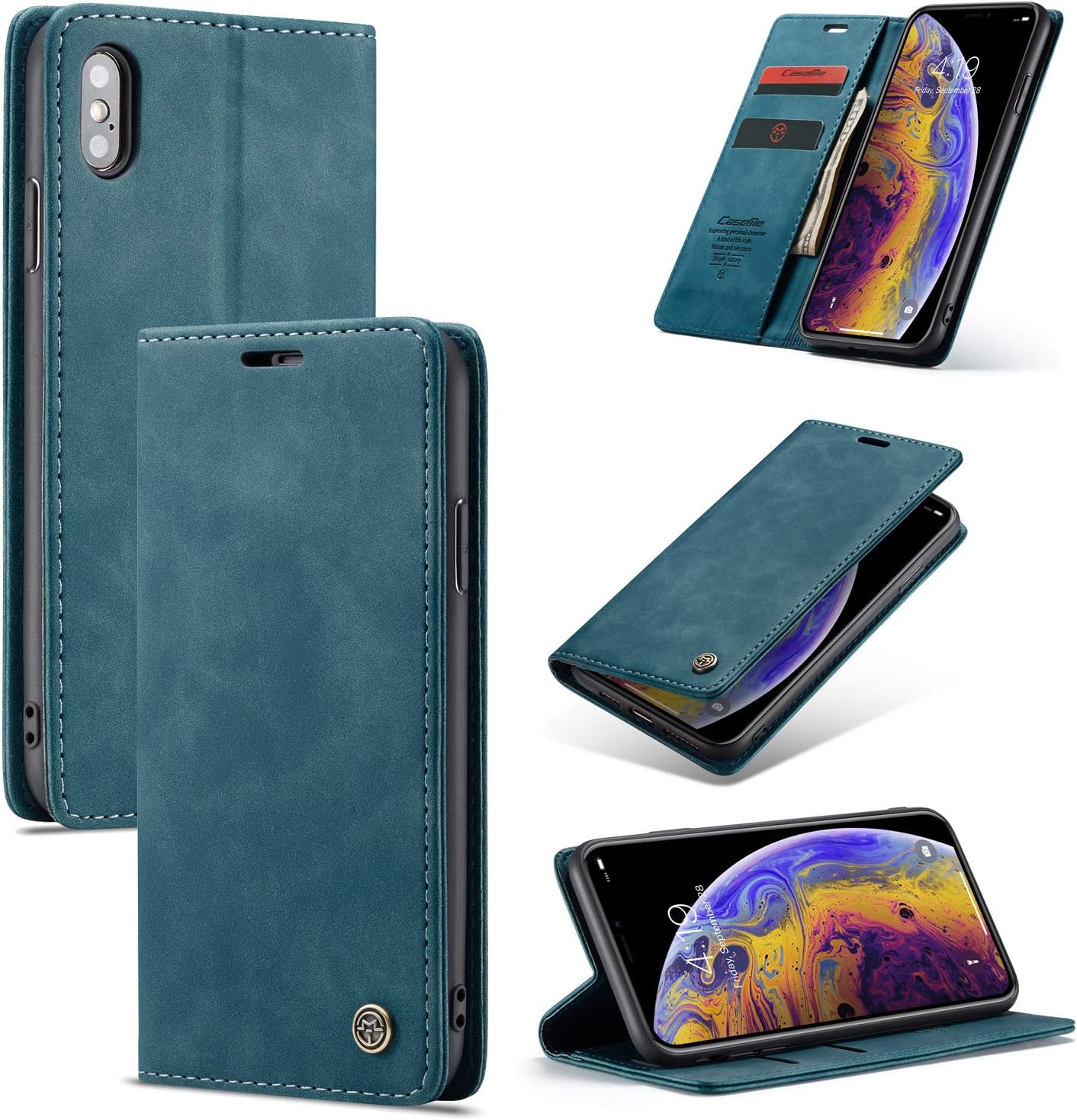 Slim Folio Leather Wallet Card Holder Case for iPhone 7/ iPhone 8 4.7inch with Kickstand Magnetic Flip Potective Cover (Blue)