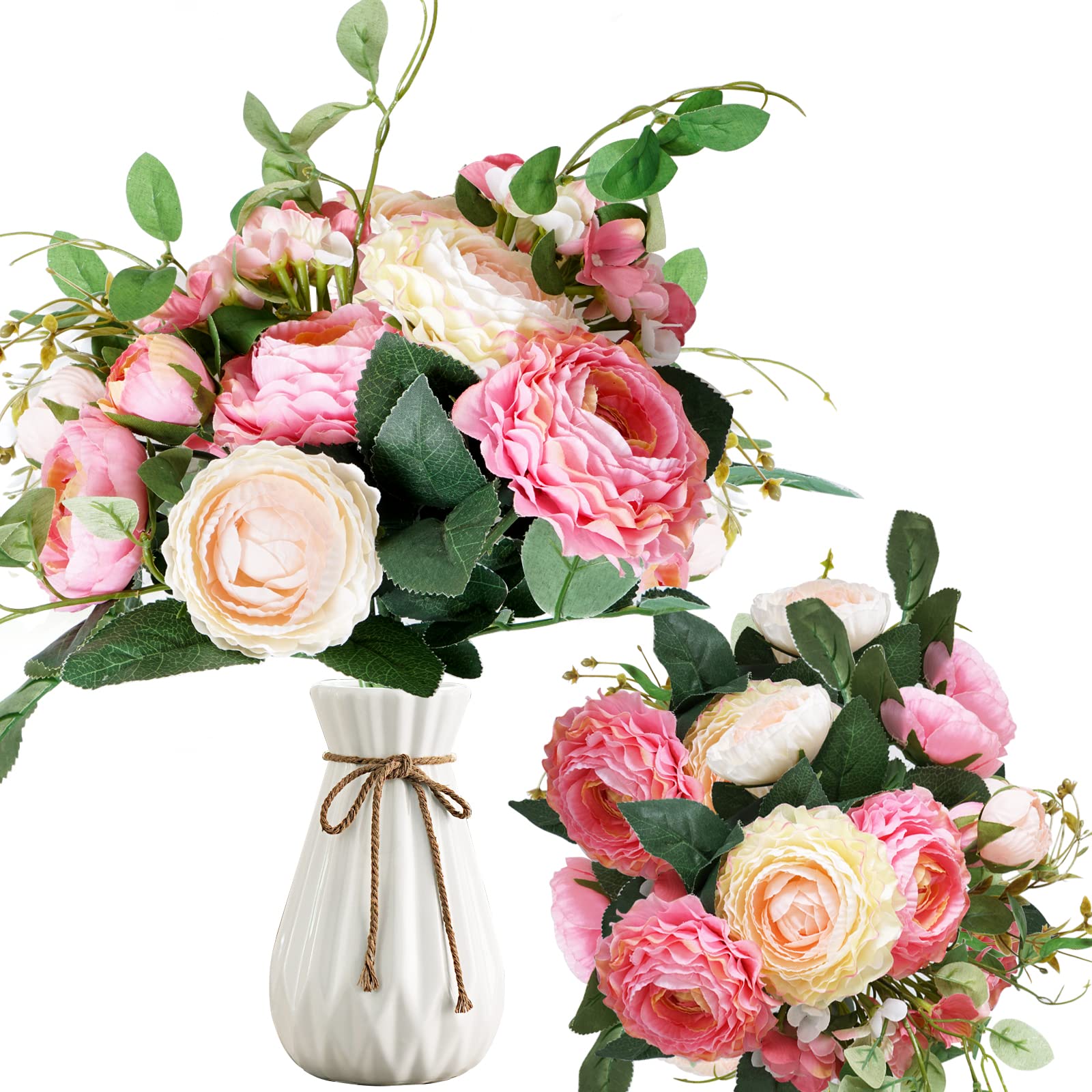 7 Pcs Artificial Flowers Pink Roses, Fake Flowers for Wedding Decoration, Outdoor Bride Bouquet Silk Plastic Flowers Home Decoration faux flowers, DIY Fake Plants, silk flowers for Vase Decorative