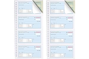 Zzrywuty Two Books Money and Rent Receipt Book with Cardboard Insert,2-Part Carbonless,5.32”x11.23” Spiral Bound,200 Sets per Book,4 Receipts per Page for Office Supplier,Rent and Cash Transaction