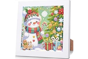 AJEPON Christmas Diamond Art Kits for Kids with Frame, Christmas Diamond Art for Kids Ages 8-12, Snowman Diamond Painting Kits for Kid with Beautiful Package for Gift Home Wall Decor (7x7inch)