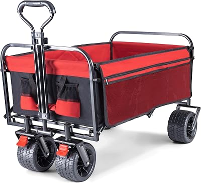 BedStory Collapsible Beach Trolley Cart 176LBS Black+Red All Terrain