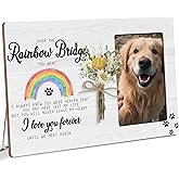 Luodnnla Pet Memorial Gifts for Loss of Pet, Rainbow Bridge, Dog Cat Memorial Floral Wooden Picture Frame Sympathy Gifts, Fits 4x6 Photo Frame