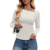 DCCISU Women's Long Sleeve Asymmetrical Tops Ruched Side Slim Fit Shirts 2025 Fall Fashion Casual Tee Going Out Tops