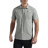 Pioneer Camp Men Fishing Shirts with Zipper Pocket UPF 50+ Lightweight Casual Short Sleeve Button Down Shirts for Men Hiking