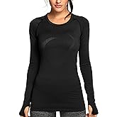 CRZ YOGA Women's Seamless Athletic Long Sleeves Sports Running Shirt Breathable Gym Workout Top Black-Slim Fit X-Small