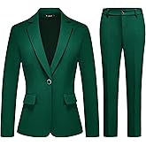 TRONSTORE Women's 2 Piece Outfits Business Formal Blazer Pant Suits for Women Solid Slightly Shiny