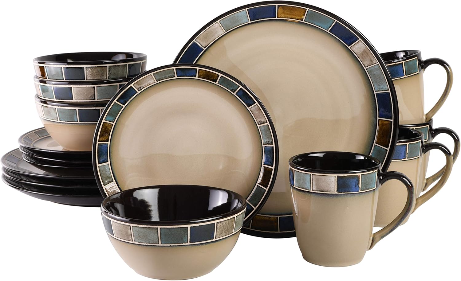  | Gibson Elite 114339.16R Casa Azul 16 Piece Reactive Glaze Dinnerware Set, Cream and Blue: Dinnerware Sets