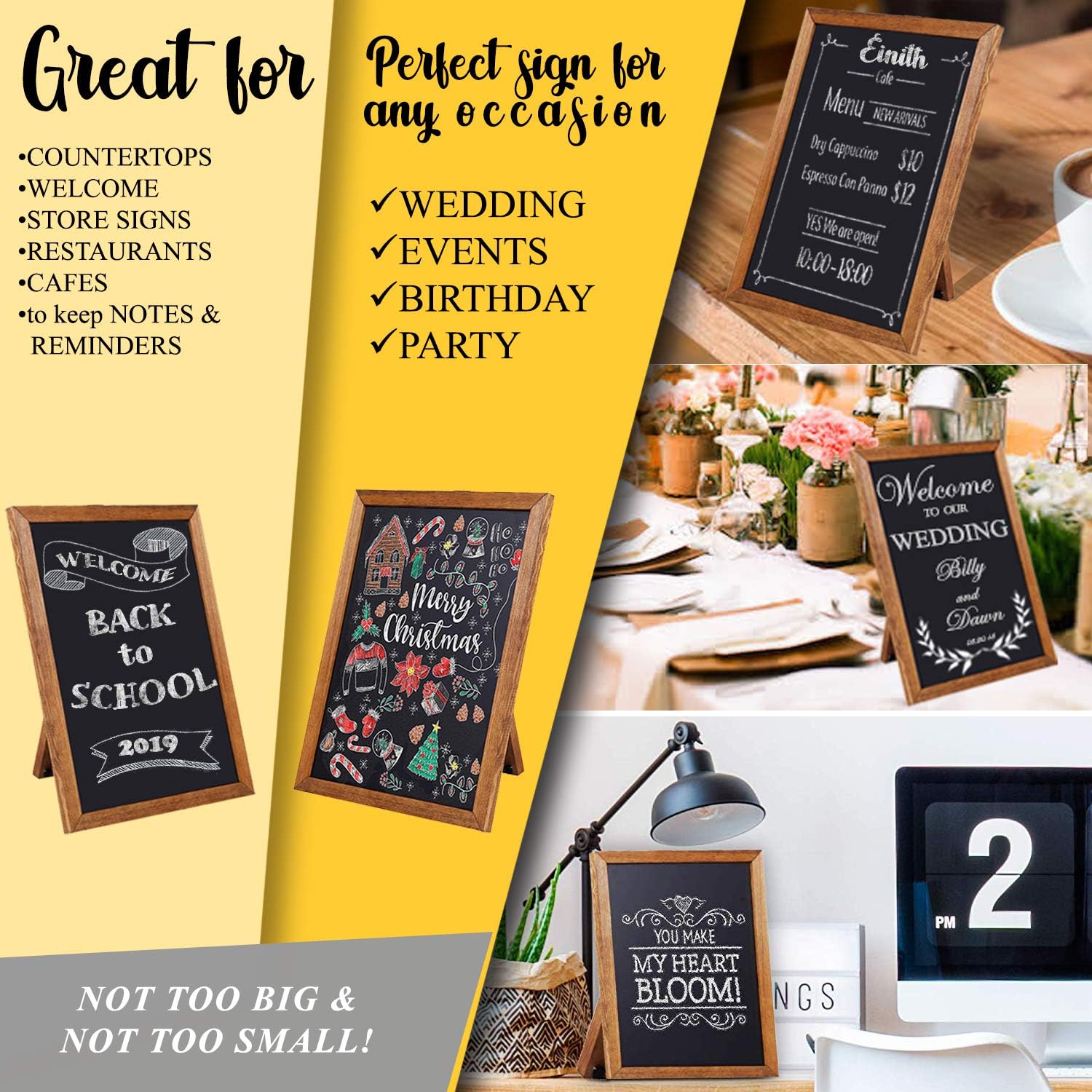 BESSO Chalkboard Signs – Stylish ProGrade Standing Deep Black Chalk Board 11 x 14 – Magnetic Rustic Slate Chalkboards Menu Board for Kitchen, Sign Board, or Sidewalk Sign. for Kids & Adults : Office Products