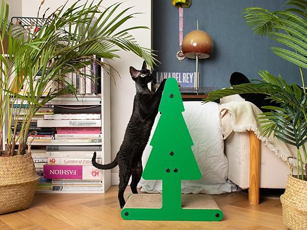 NEKOSAN CHRISTMAS CAT SCRATCHER, VERTICAL CAT SCRATCHING POST, CARDBOARD CAT SCRATCHER WITH BALL FOR INDOOR CATS, LARGE, TREE