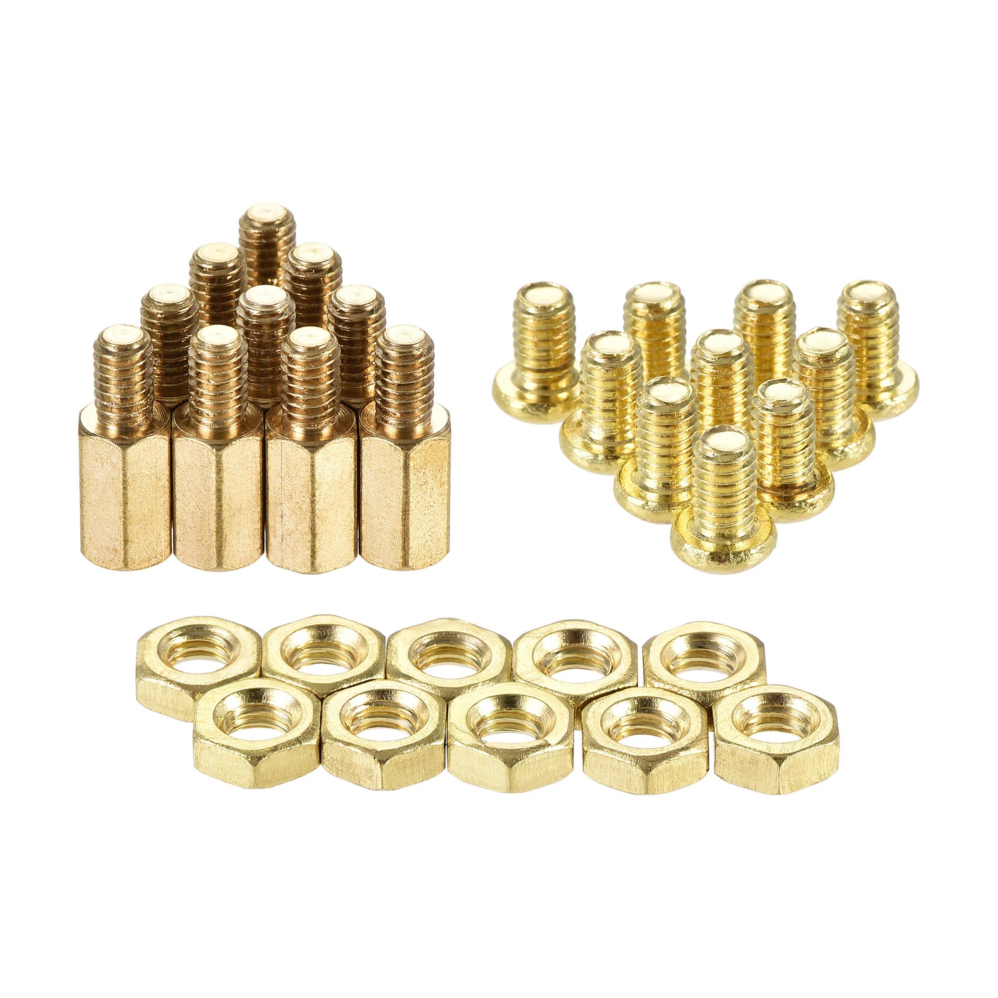 sourcing map M4 Hex Brass Standoff Spacer 10mm+6mm Male-Female Threaded Pillar Screw Nut Kit for PCB Motherboard Computer Circuit Board, 10 Sets