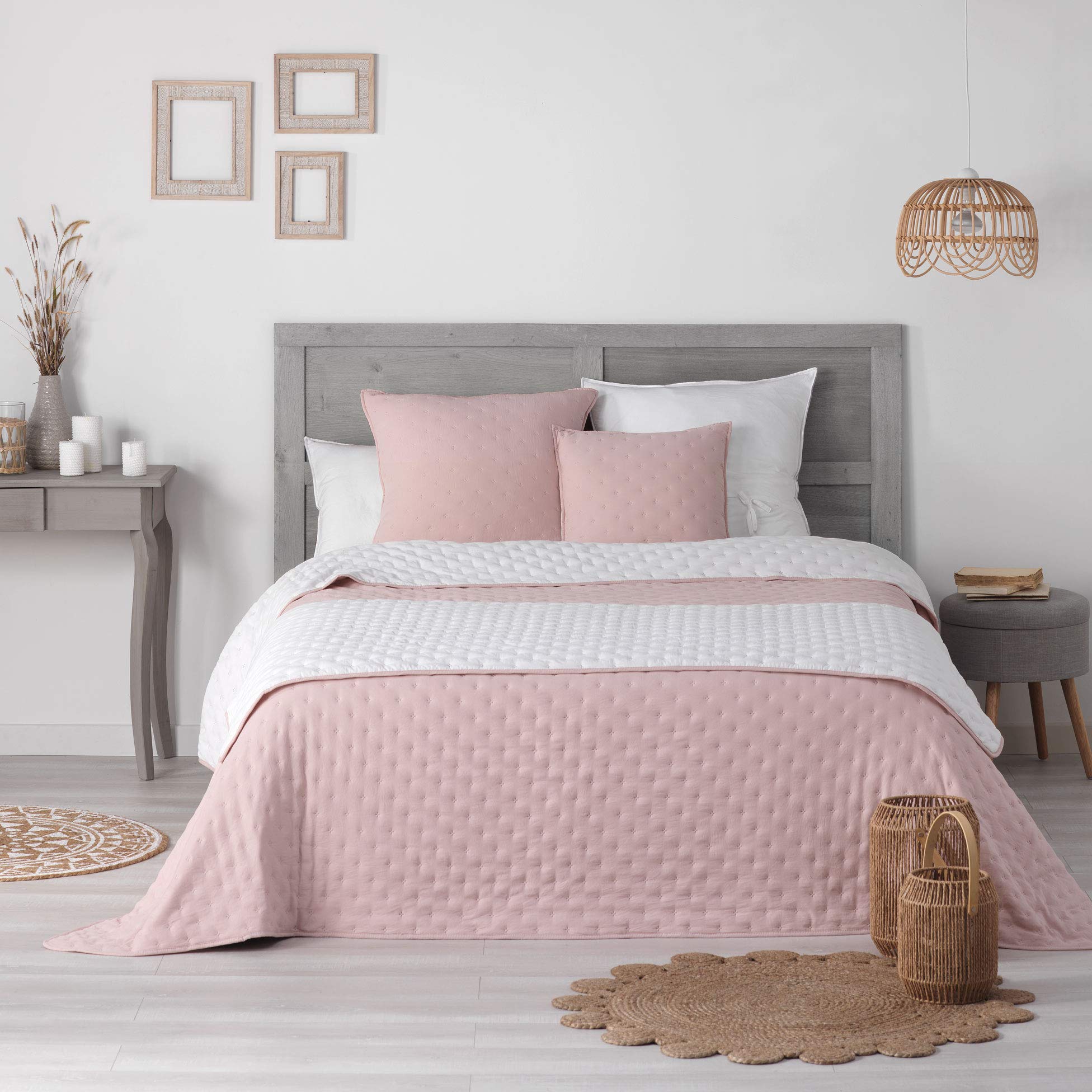 Douceur d'Intérieur Quilted Bed Runner, 80 x 180 cm, Microfibre, Two Tone, Mellow Chic Pink/White, 100% Polyester