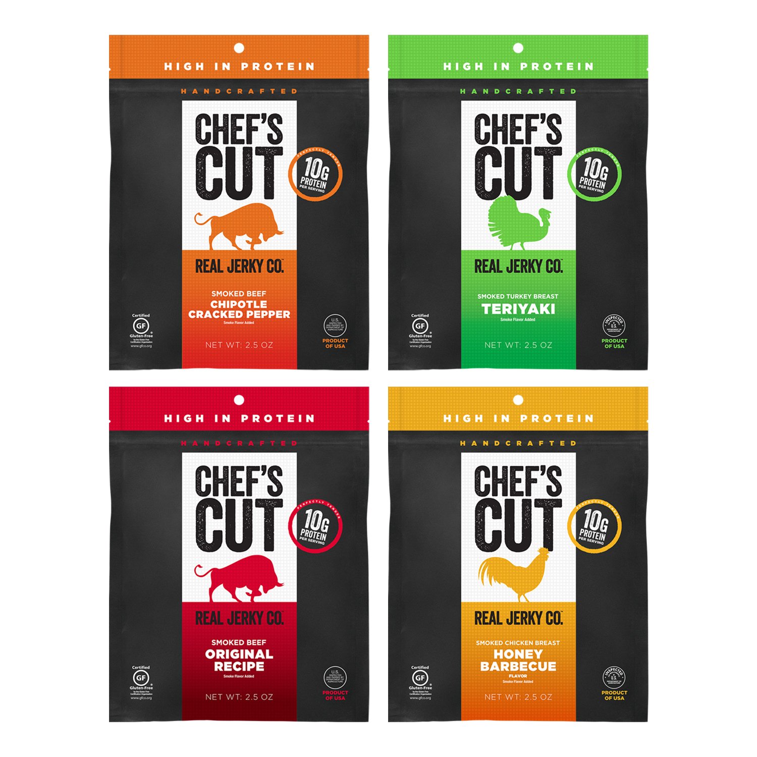 Chef's Cut Real Beef, Chicken, and Turkey Jerky Variety Pack, 2.5 Ounce (4 Pack)