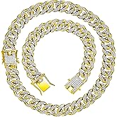 Hicarer 2 Pieces Cuban Link Chain for Men Women Cuban Necklace Bracelet Heavy Strong Link Chain Bling Unisex