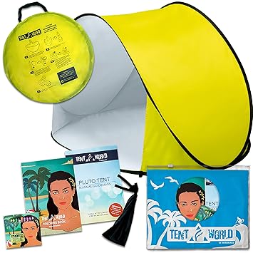 Pluto Strandmuschel Gelb: Schützen Sie Ihre Kinder in jedem Wetter! Pop-Up Strandmuschel für Babys, perfekt für Reisen, Stran