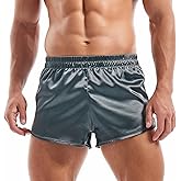 AMY COULEE Mens Satin Shorts Silk Boxers Sexy Split Side Lounge Shorts 3 Inch Pajama Bottoms