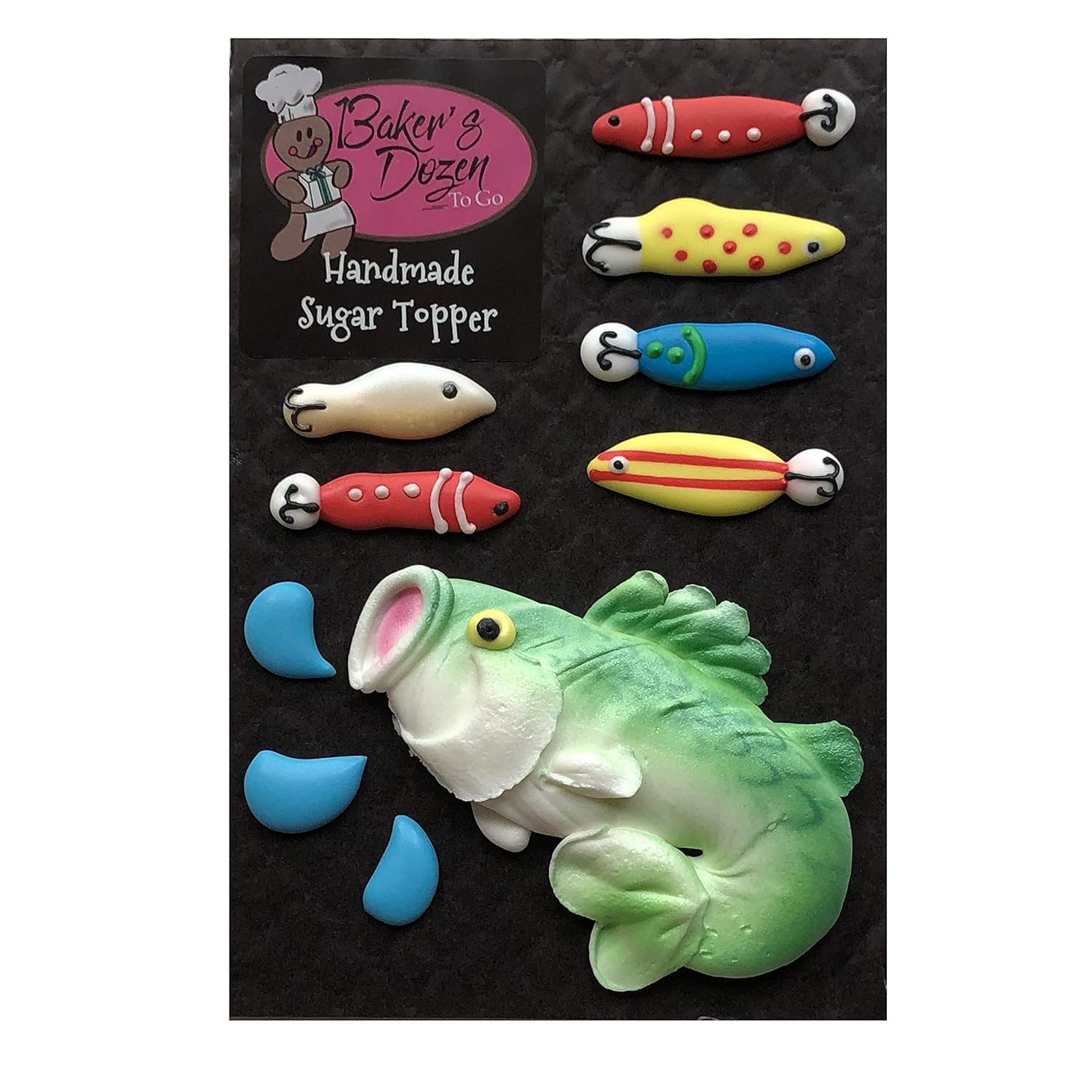 Large Mouth Bass 10 Pcs Fish And Fishing Lures Edible Icing Cake